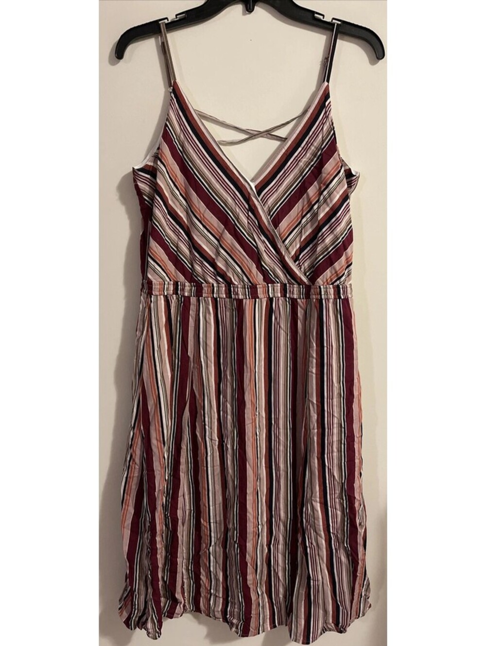 Maurices Womens Medium Red Striped Sleeveless Elastic-Waist Long Dress! A1618